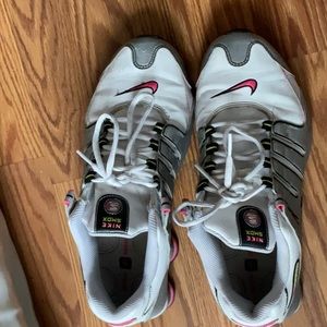 Women’s Nike shox grey white pink and yellow size 9.5